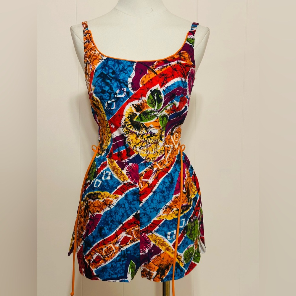 Vintage 60’s Coles of California multicolor batik one piece bathing suit size 10